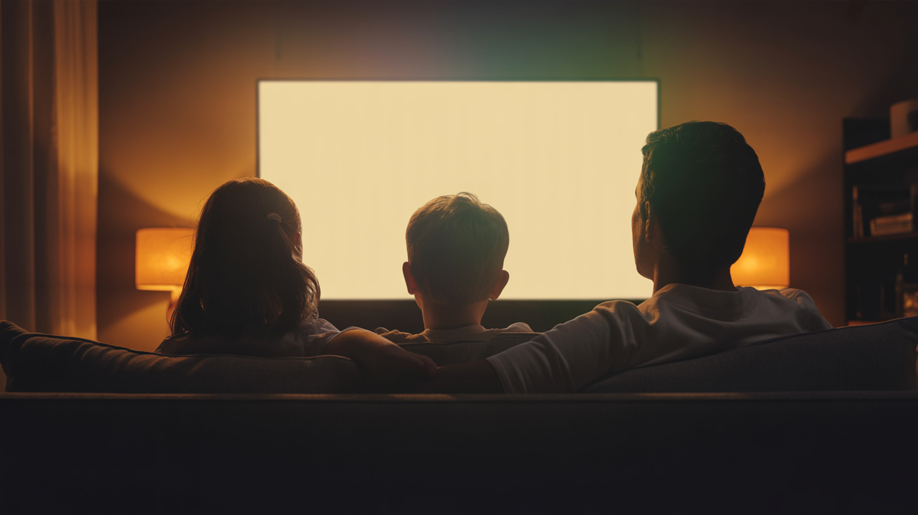 Family enjoying GOT ONE TV+ entertainment in a cinematic living room setting